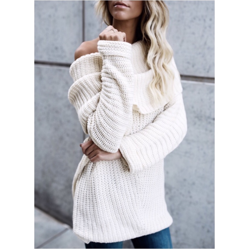 🆕Carrie Fold Over Knit Sweater Cream - Picture 2 of 8